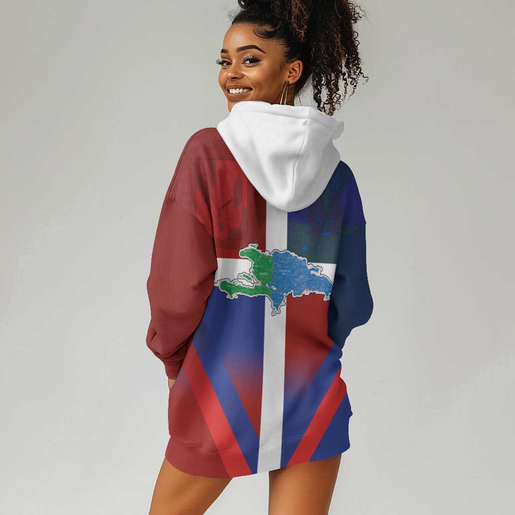 Hispaniola Hoodie Dress Haiti and Dominican Republic Emblems and Flag Style