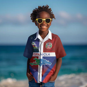 Hispaniola Kid Hawaiian Shirt Haiti and Dominican Republic Emblems and Flag Style