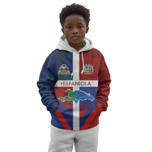 Hispaniola Kid Hoodie Haiti and Dominican Republic Emblems and Flag Style