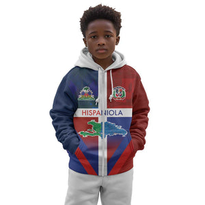 Hispaniola Kid Hoodie Haiti and Dominican Republic Emblems and Flag Style