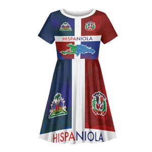 Hispaniola Kid Short Sleeve Dress Haiti and Dominican Republic Emblems and Flag Style