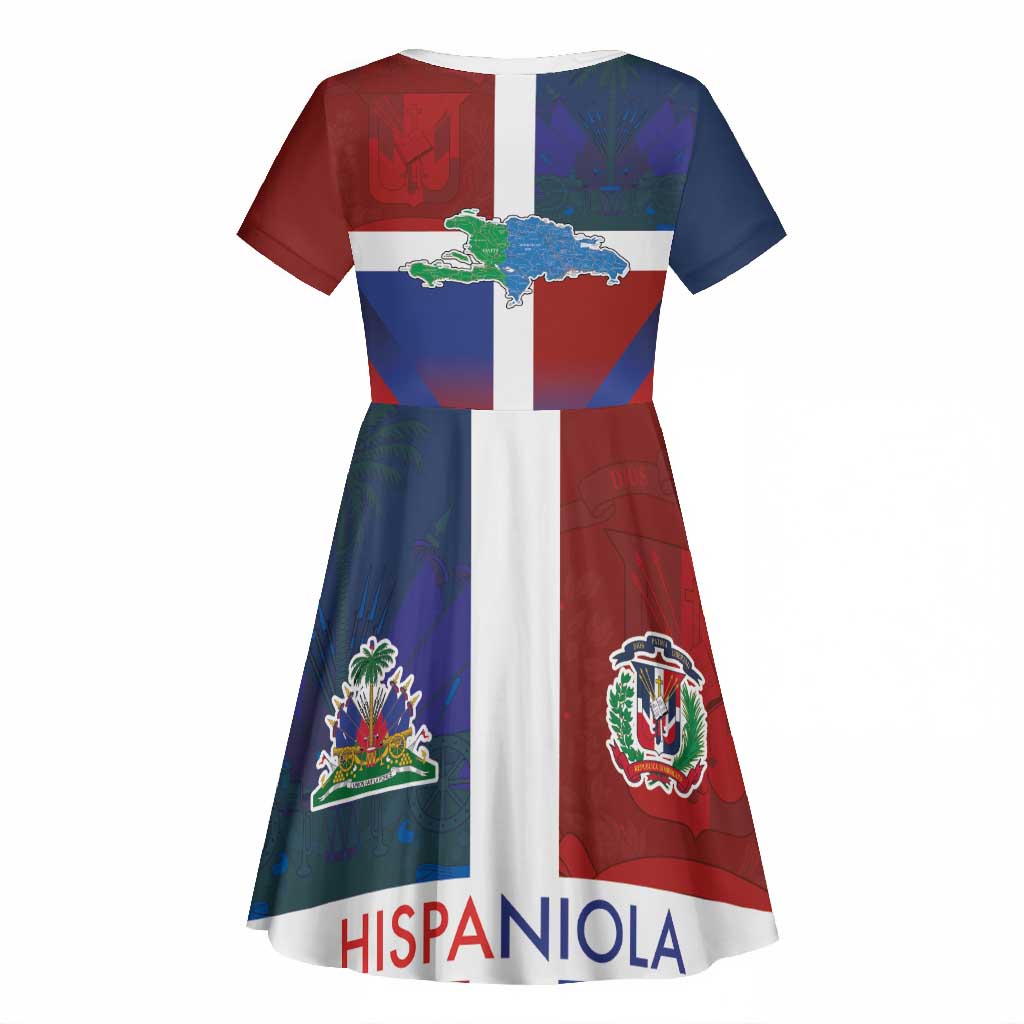Hispaniola Kid Short Sleeve Dress Haiti and Dominican Republic Emblems and Flag Style