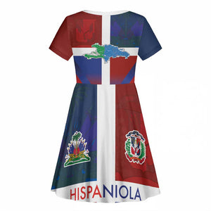 Hispaniola Kid Short Sleeve Dress Haiti and Dominican Republic Emblems and Flag Style