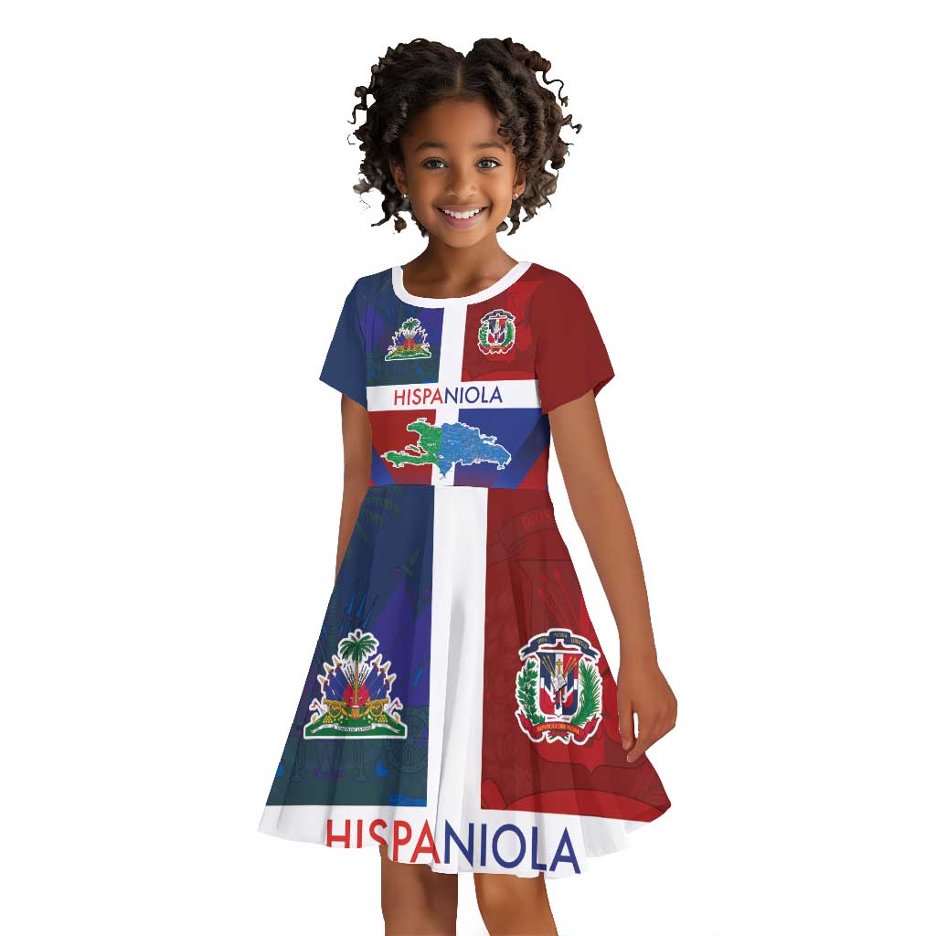 Hispaniola Kid Short Sleeve Dress Haiti and Dominican Republic Emblems and Flag Style