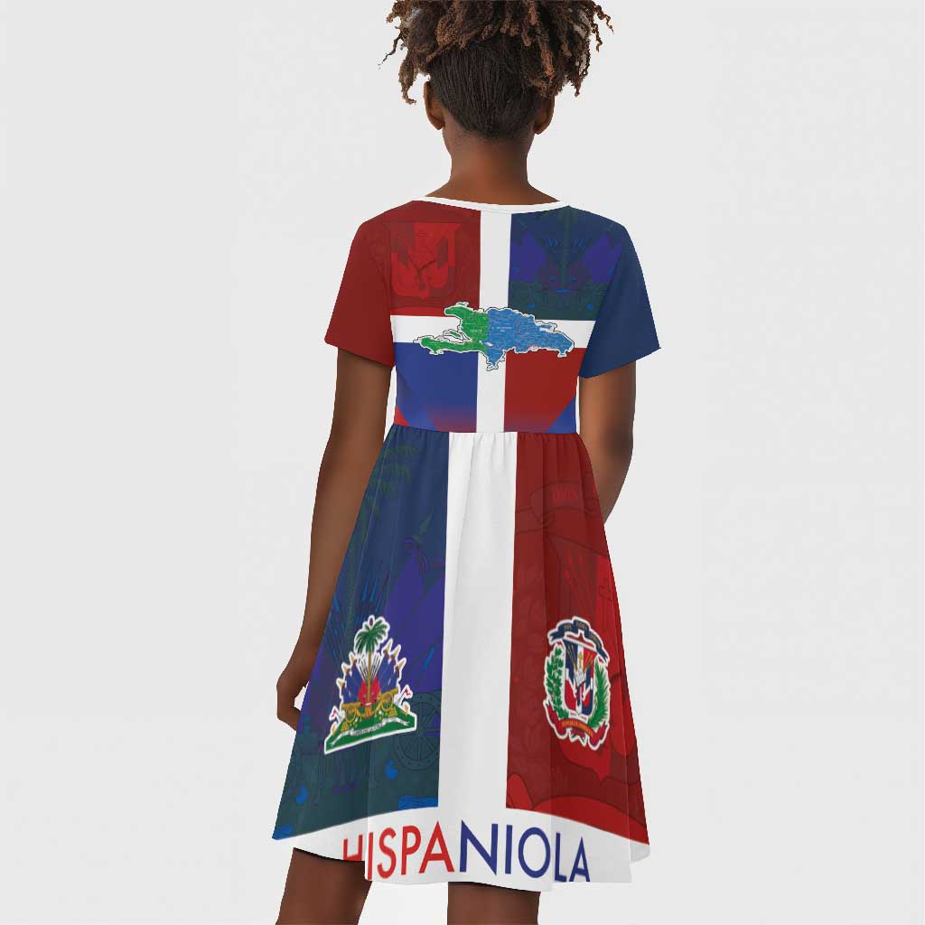 Hispaniola Kid Short Sleeve Dress Haiti and Dominican Republic Emblems and Flag Style
