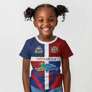Hispaniola Kid T shirt Haiti and Dominican Republic Emblems and Flag Style