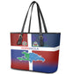 Hispaniola Leather Tote Bag Haiti and Dominican Republic Emblems and Flag Style
