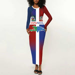 Hispaniola Long Sleeve Bodycon Dress Haiti and Dominican Republic Emblems and Flag Style LT03
