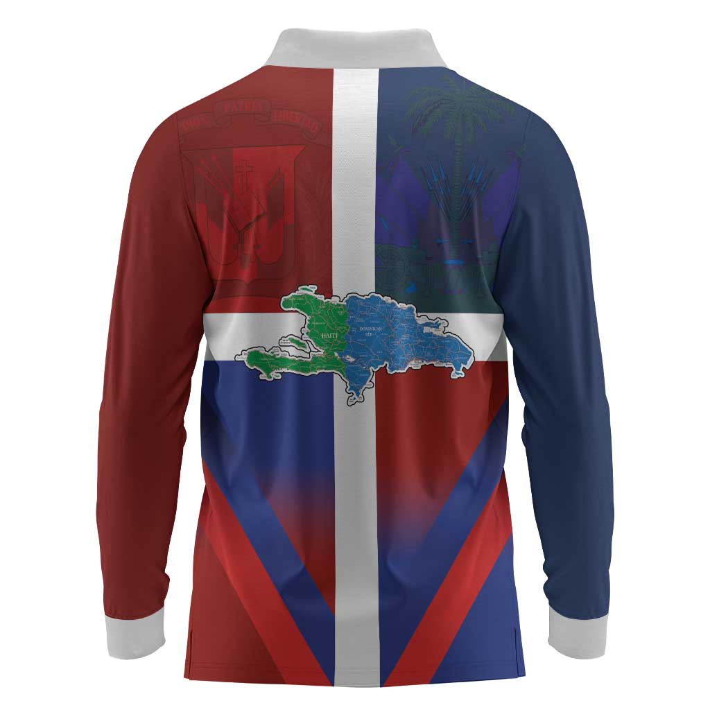 Hispaniola Long Sleeve Polo Shirt Haiti and Dominican Republic Emblems and Flag Style