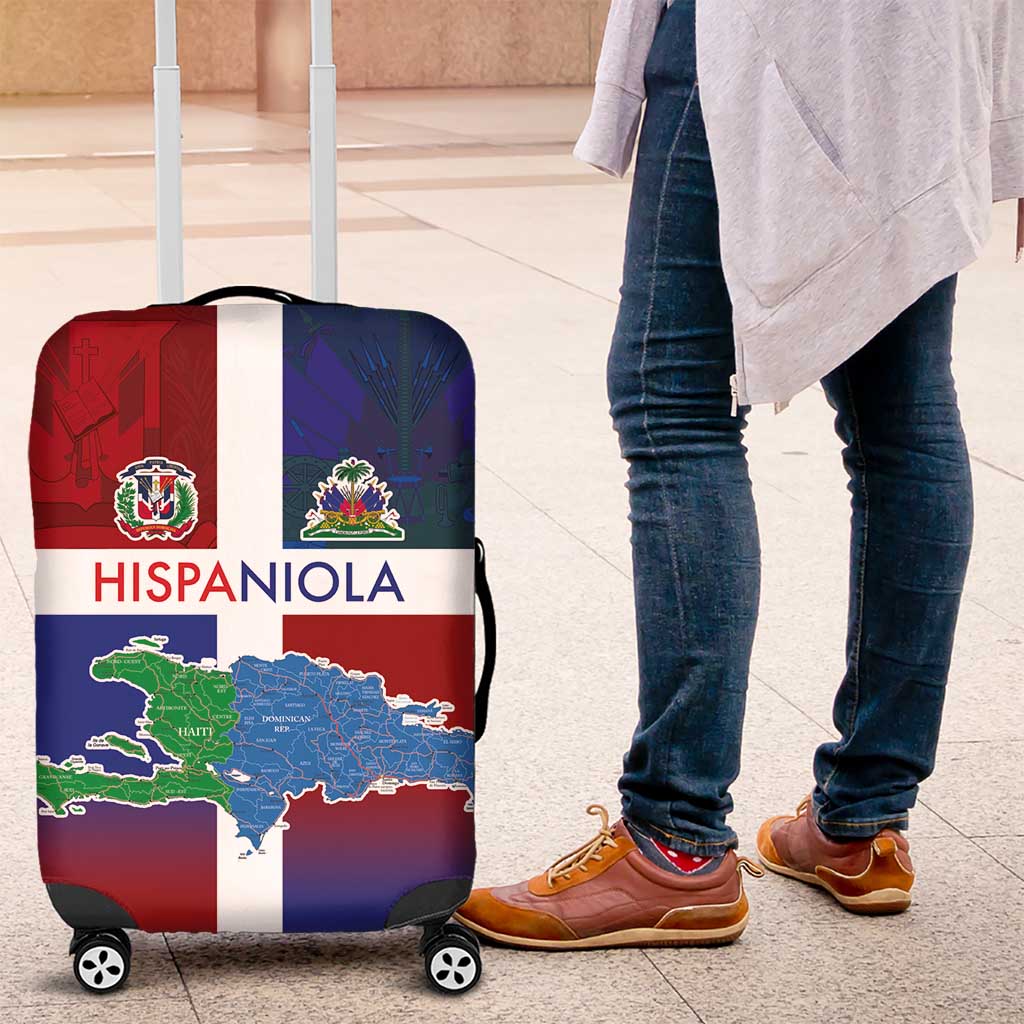Hispaniola Luggage Cover Haiti and Dominican Republic Emblems and Flag Style