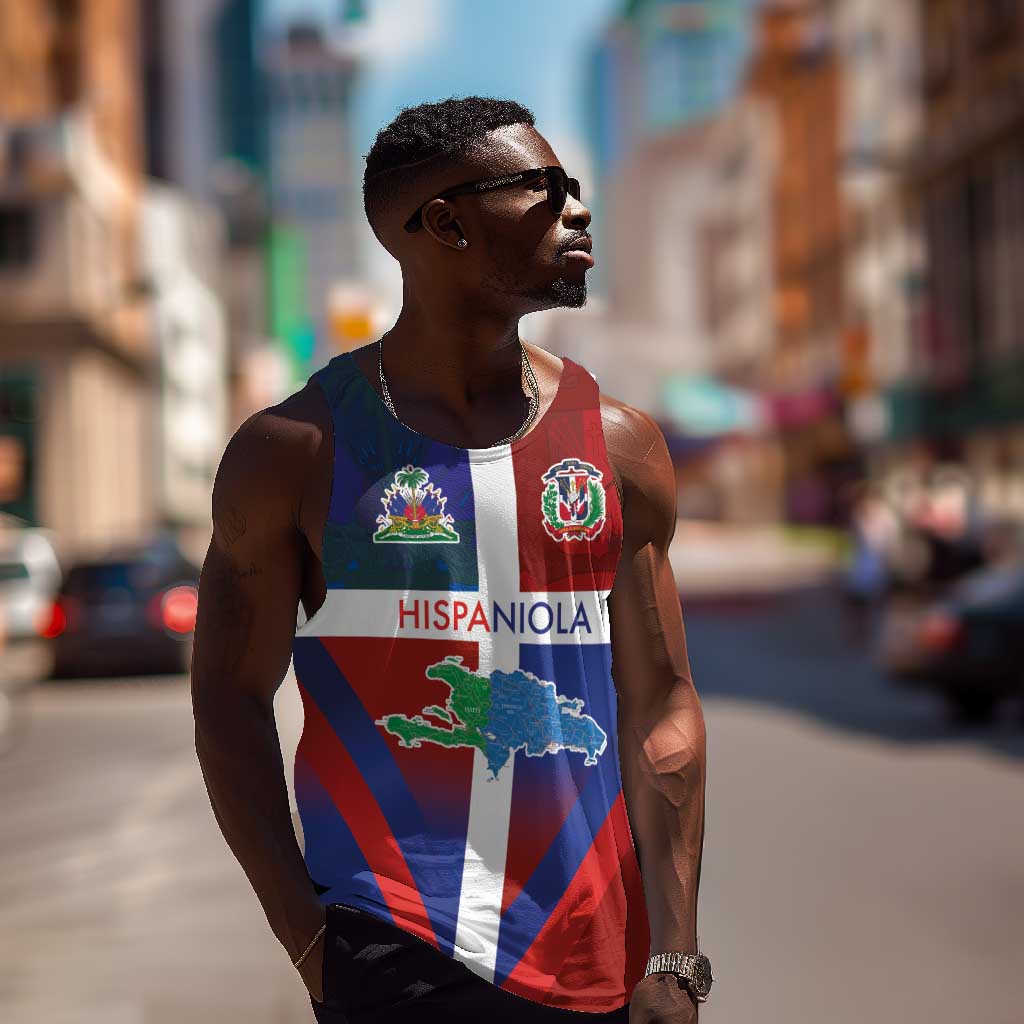 Hispaniola Men Tank Top Haiti and Dominican Republic Emblems and Flag Style