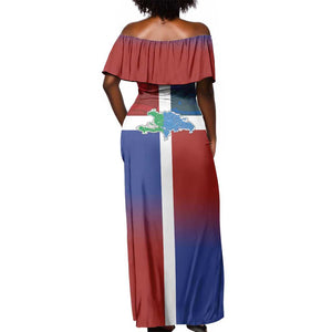 Hispaniola Off Shoulder Maxi Dress Haiti and Dominican Republic Emblems and Flag Style
