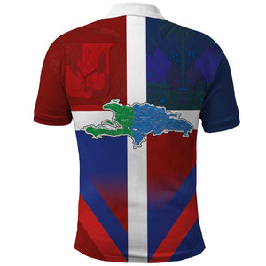 Hispaniola Polo Shirt Haiti and Dominican Republic Emblems and Flag Style