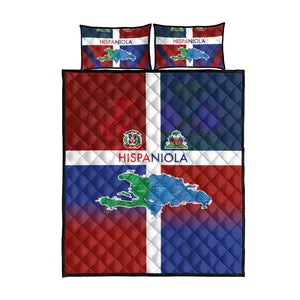 Hispaniola Quilt Bed Set Haiti and Dominican Republic Emblems and Flag Style