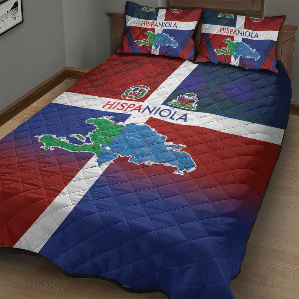 Hispaniola Quilt Bed Set Haiti and Dominican Republic Emblems and Flag Style