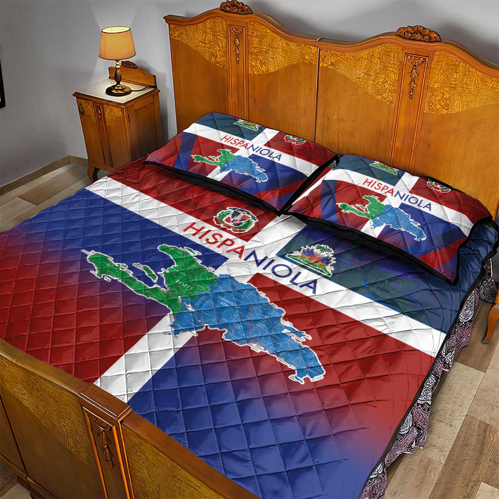 Hispaniola Quilt Bed Set Haiti and Dominican Republic Emblems and Flag Style