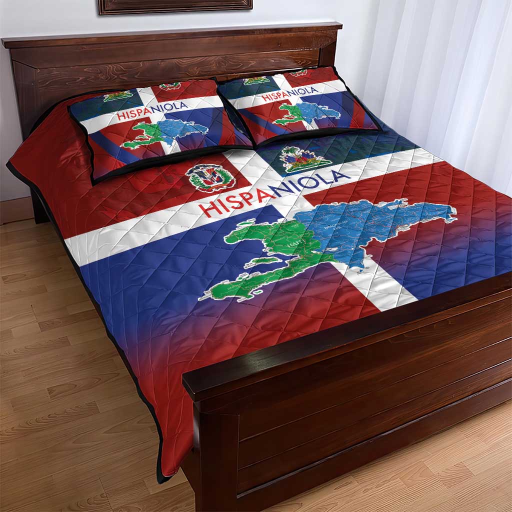 Hispaniola Quilt Bed Set Haiti and Dominican Republic Emblems and Flag Style