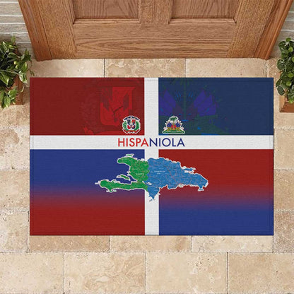 Hispaniola Rubber Doormat Haiti and Dominican Republic Emblems and Flag Style