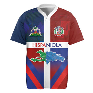 Hispaniola Rugby Jersey Haiti and Dominican Republic Emblems and Flag Style