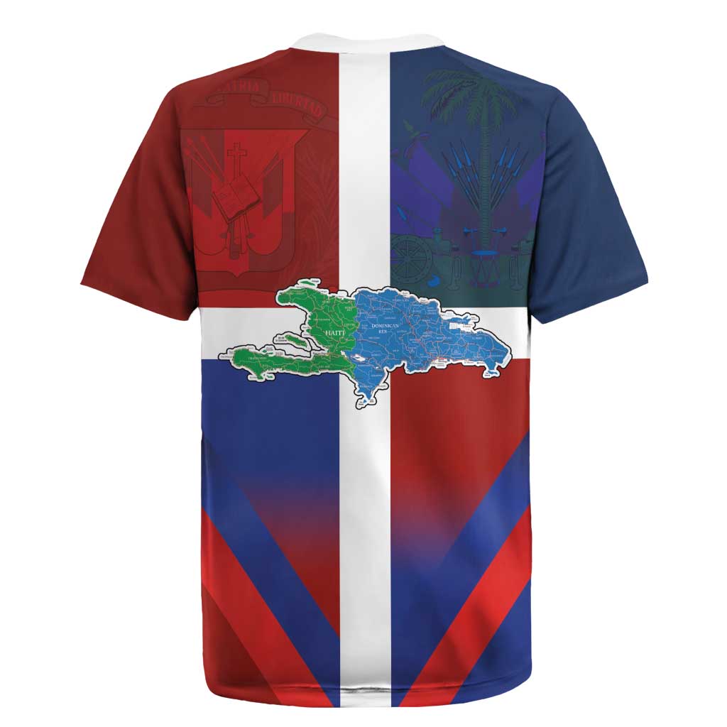 Hispaniola Rugby Jersey Haiti and Dominican Republic Emblems and Flag Style