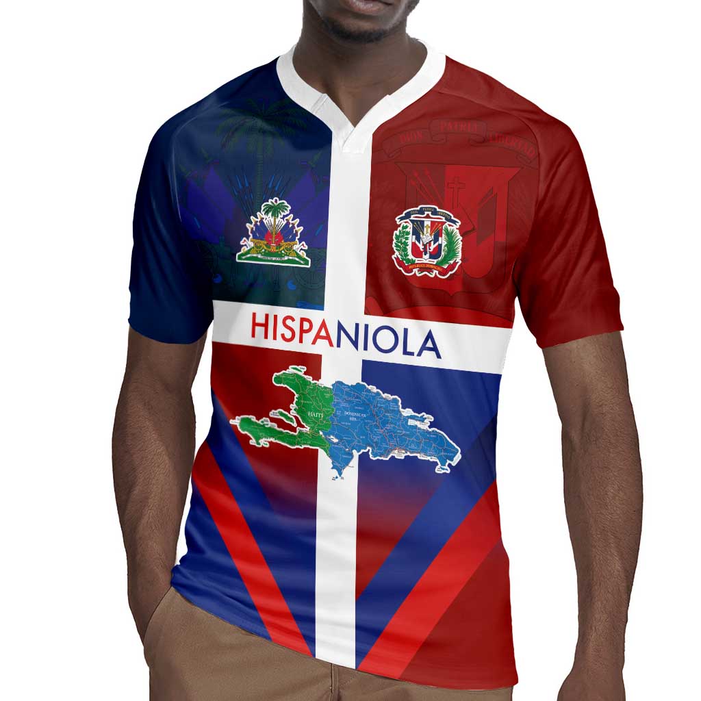 Hispaniola Rugby Jersey Haiti and Dominican Republic Emblems and Flag Style