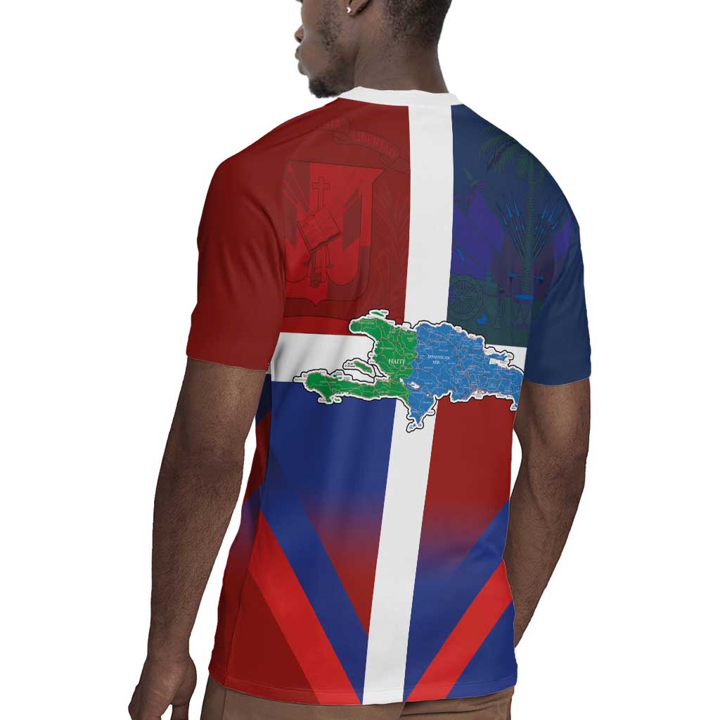 Hispaniola Rugby Jersey Haiti and Dominican Republic Emblems and Flag Style