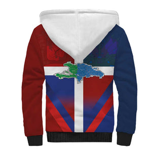 Hispaniola Sherpa Hoodie Haiti and Dominican Republic Emblems and Flag Style