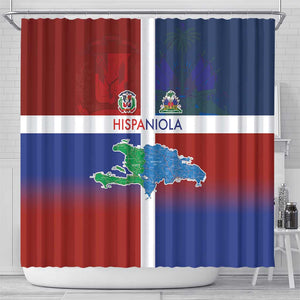 Hispaniola Shower Curtain Haiti and Dominican Republic Emblems and Flag Style