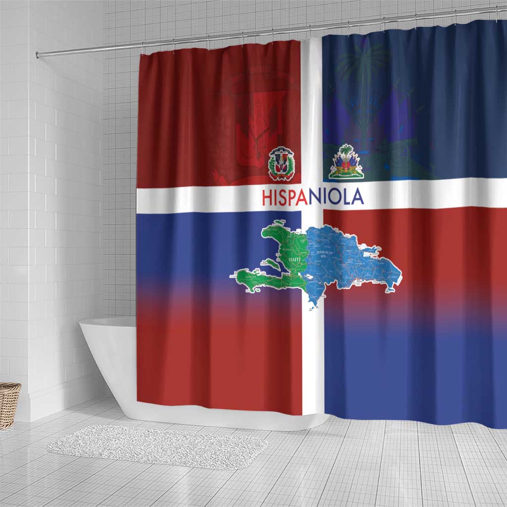 Hispaniola Shower Curtain Haiti and Dominican Republic Emblems and Flag Style