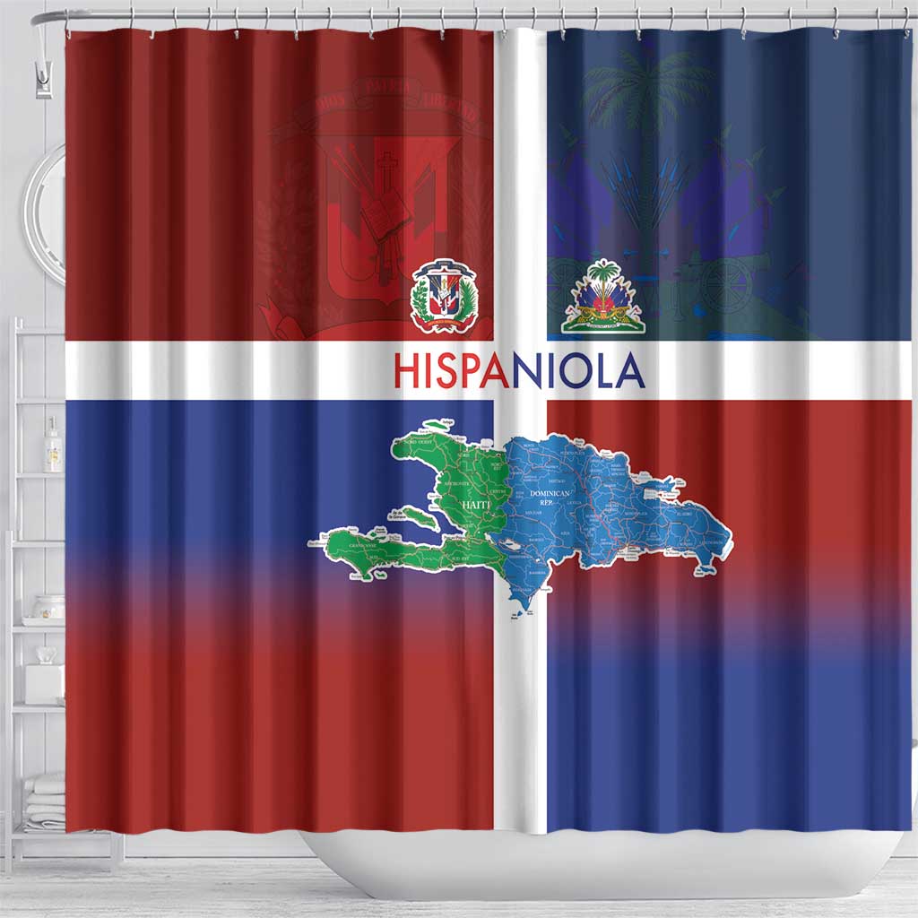Hispaniola Shower Curtain Haiti and Dominican Republic Emblems and Flag Style