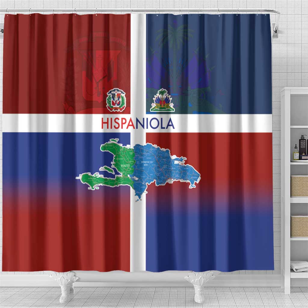 Hispaniola Shower Curtain Haiti and Dominican Republic Emblems and Flag Style