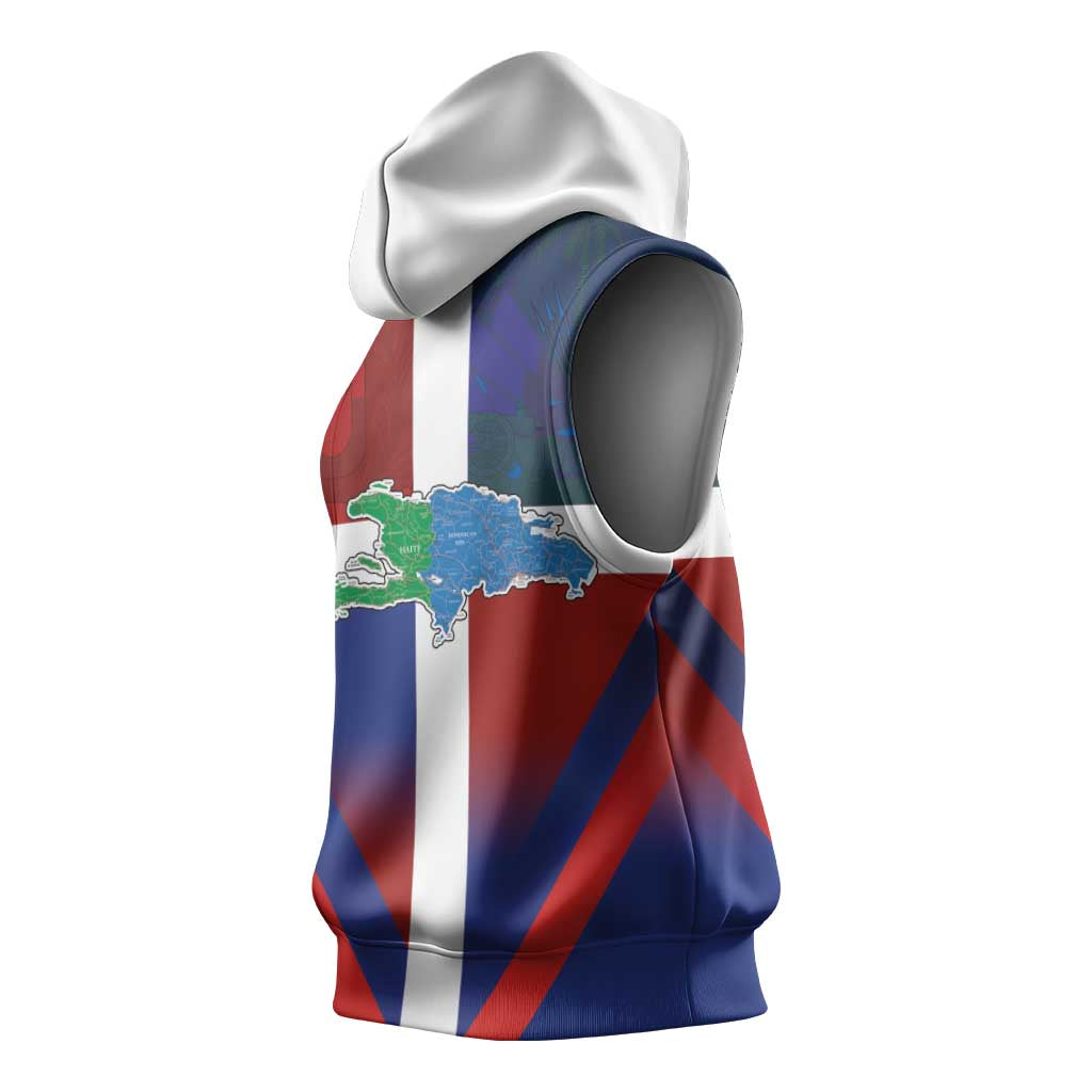 Hispaniola Sleeveless Hoodie Haiti and Dominican Republic Emblems and Flag Style - African Pride