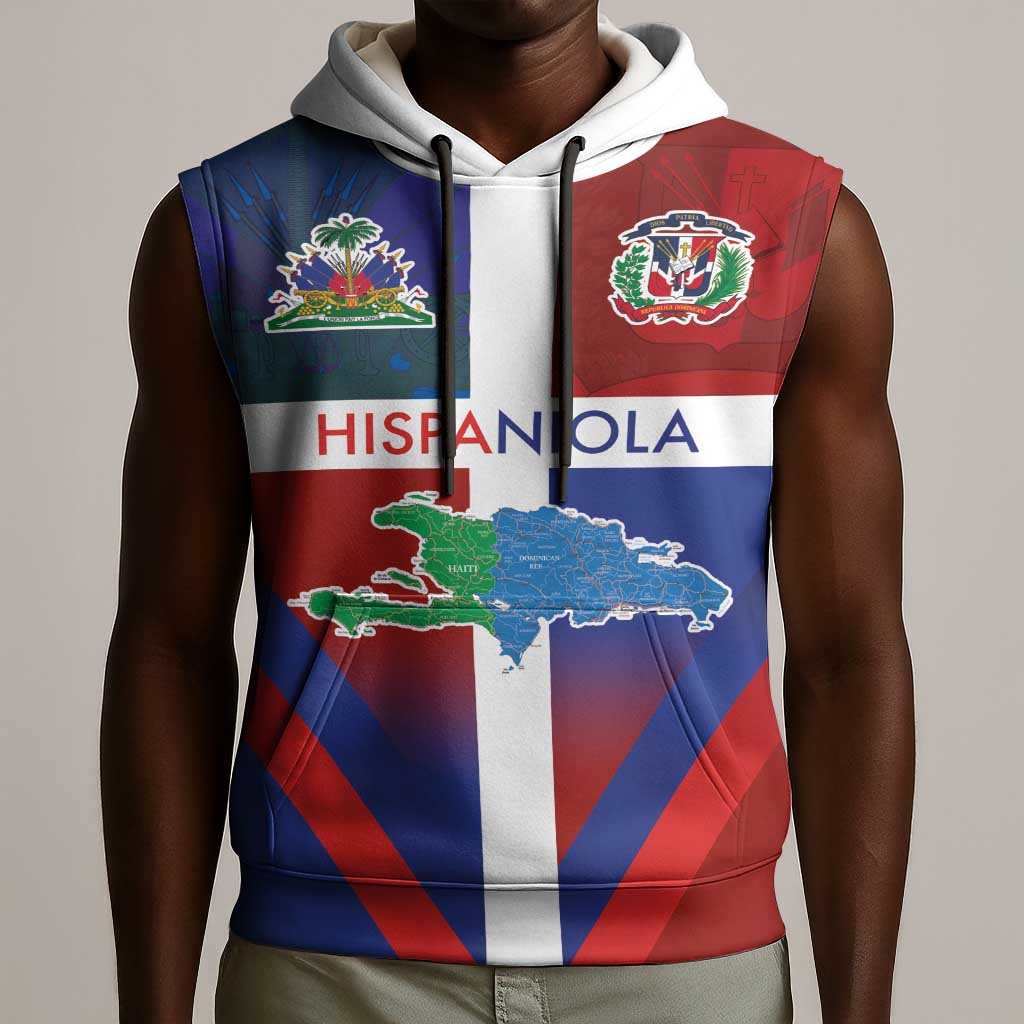 Hispaniola Sleeveless Hoodie Haiti and Dominican Republic Emblems and Flag Style - African Pride