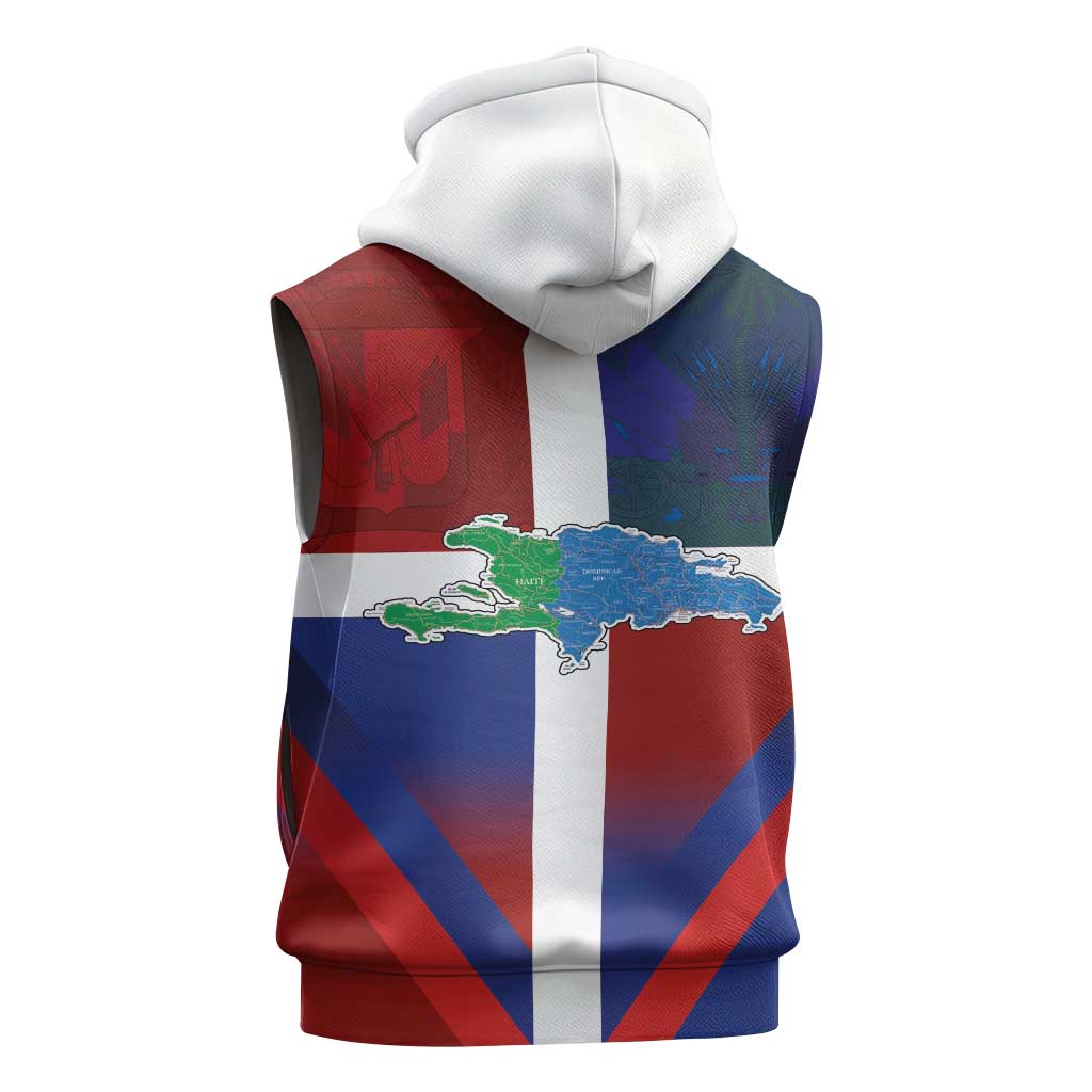 Hispaniola Sleeveless Zip Hoodie Haiti and Dominican Republic Emblems and Flag Style - African Pride