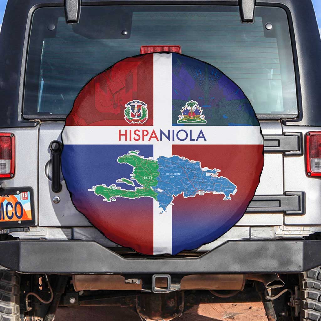 Hispaniola Spare Tire Cover Haiti and Dominican Republic Emblems and Flag Style