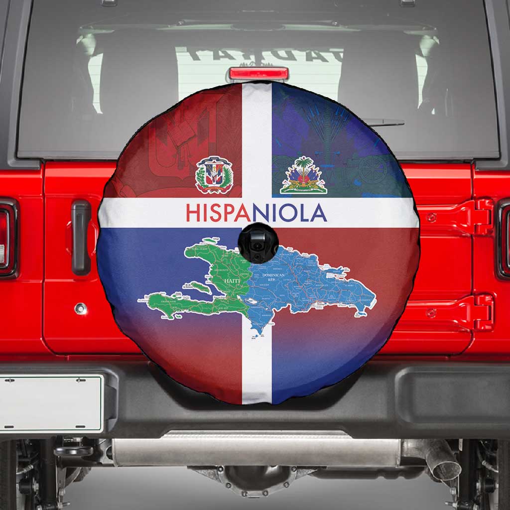 Hispaniola Spare Tire Cover Haiti and Dominican Republic Emblems and Flag Style