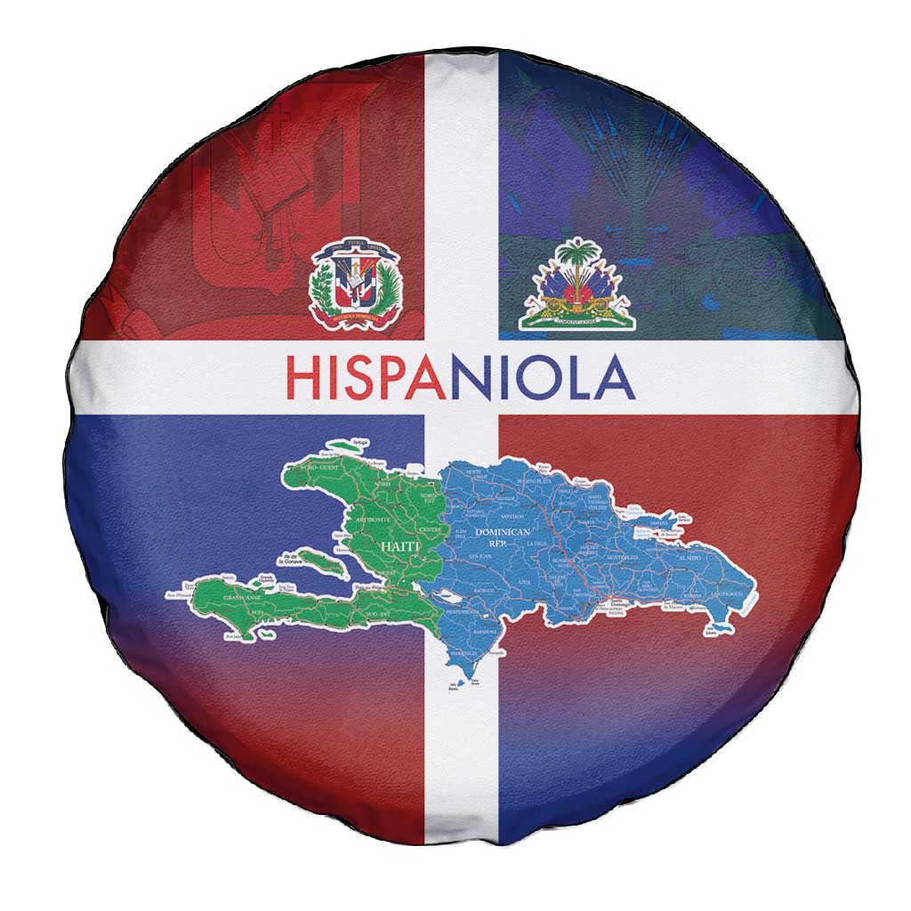 Hispaniola Spare Tire Cover Haiti and Dominican Republic Emblems and Flag Style