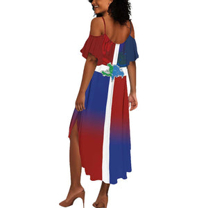 Hispaniola Summer Maxi Dress Haiti and Dominican Republic Emblems and Flag Style