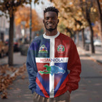 Hispaniola Sweatshirt Haiti and Dominican Republic Emblems and Flag Style