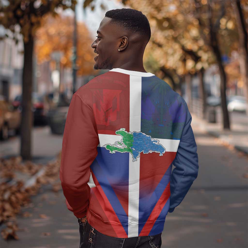 Hispaniola Sweatshirt Haiti and Dominican Republic Emblems and Flag Style