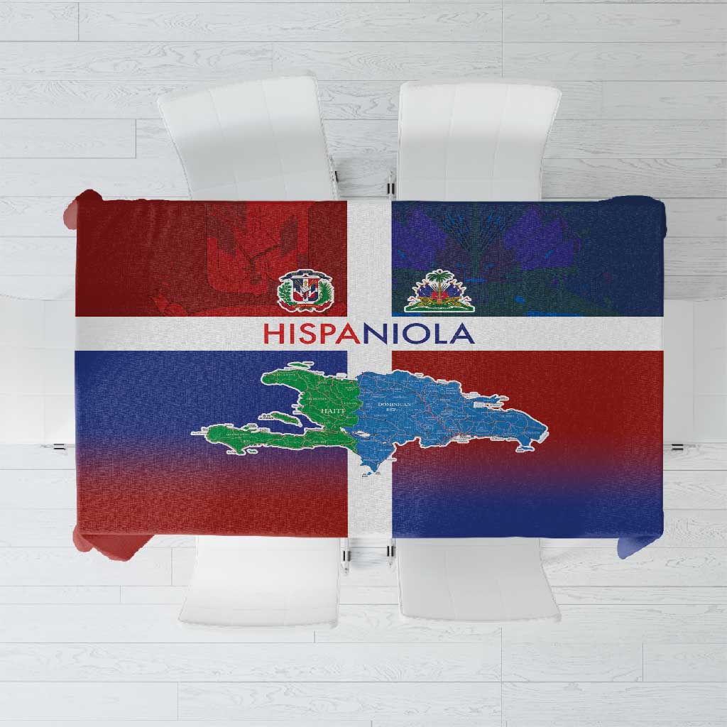 Hispaniola Tablecloth Haiti and Dominican Republic Emblems and Flag Style