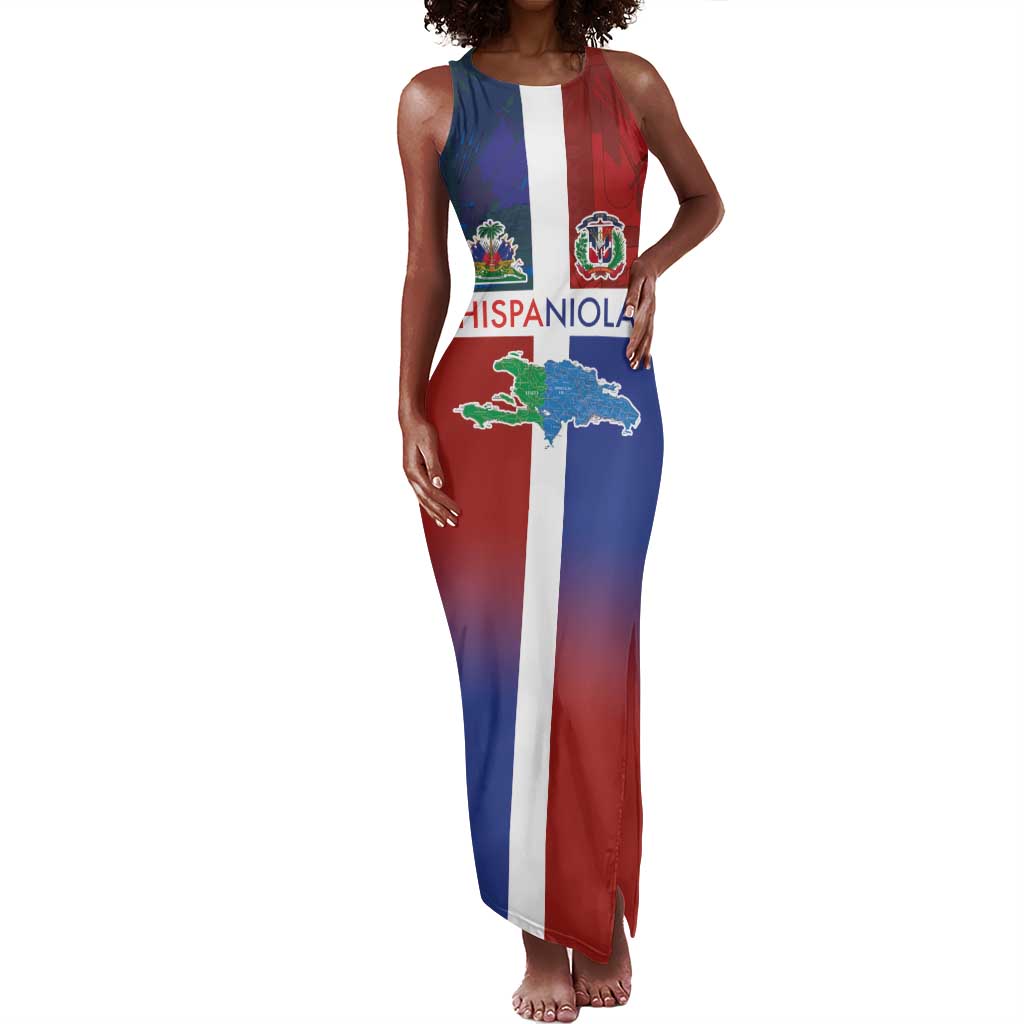 Hispaniola Tank Maxi Dress Haiti and Dominican Republic Emblems and Flag Style
