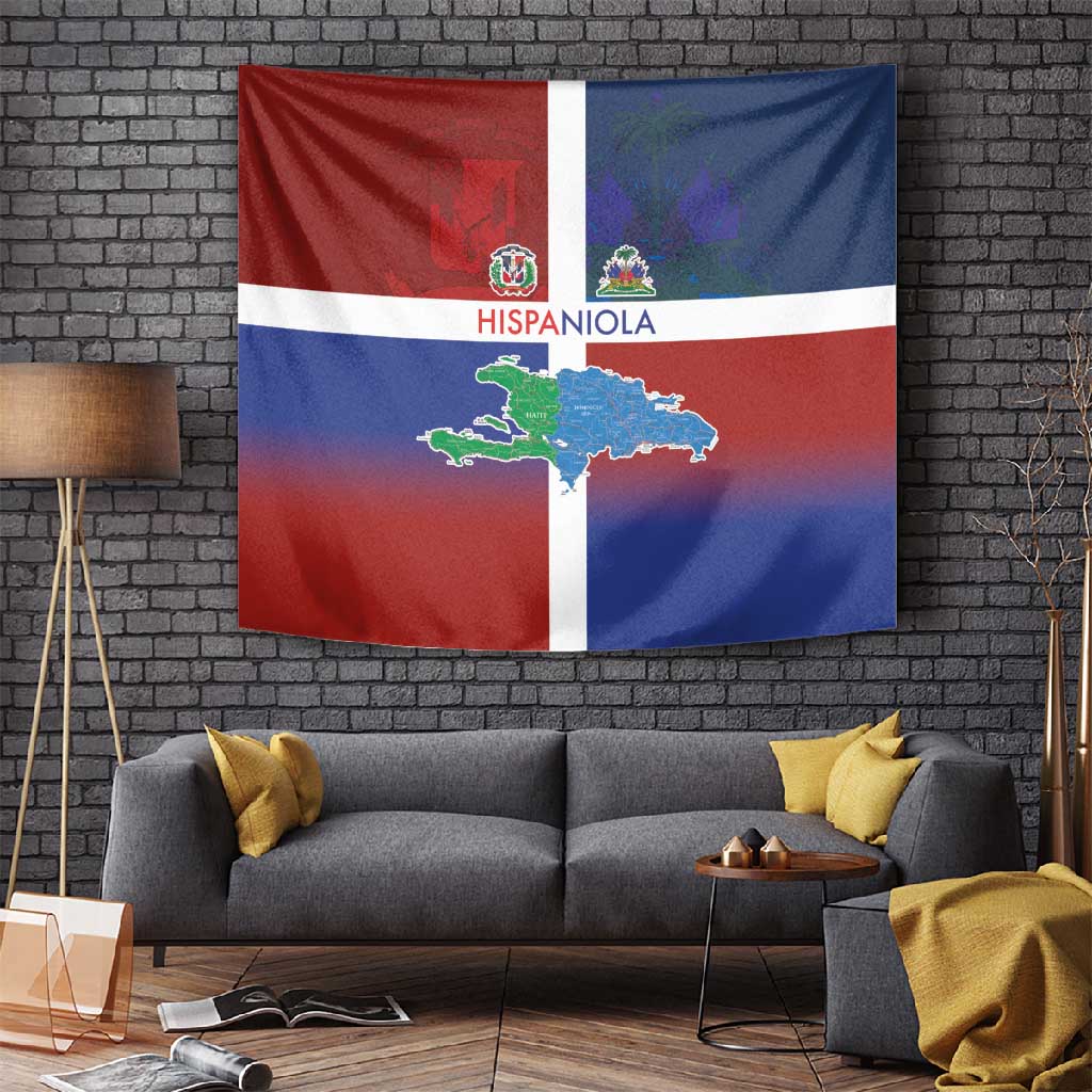 Hispaniola Tapestry Haiti and Dominican Republic Emblems and Flag Style