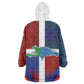 Hispaniola Wearable Blanket Hoodie Haiti and Dominican Republic Emblems and Flag Style
