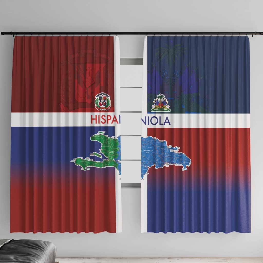 Hispaniola Window Curtain Haiti and Dominican Republic Emblems and Flag Style