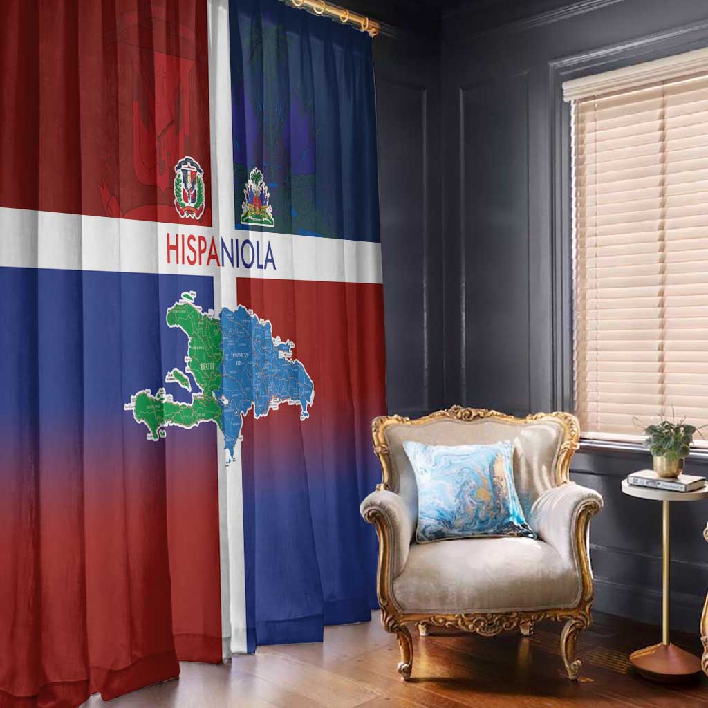 Hispaniola Window Curtain Haiti and Dominican Republic Emblems and Flag Style