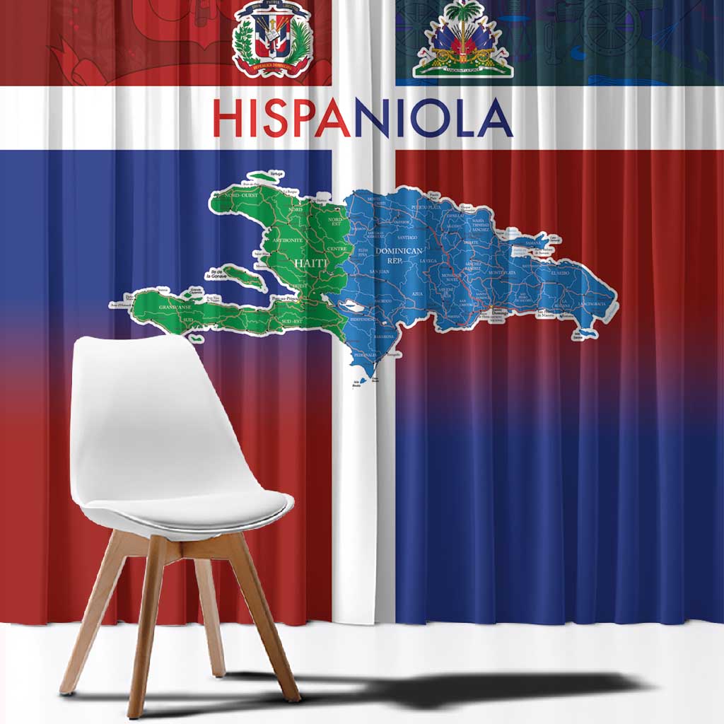 Hispaniola Window Curtain Haiti and Dominican Republic Emblems and Flag Style