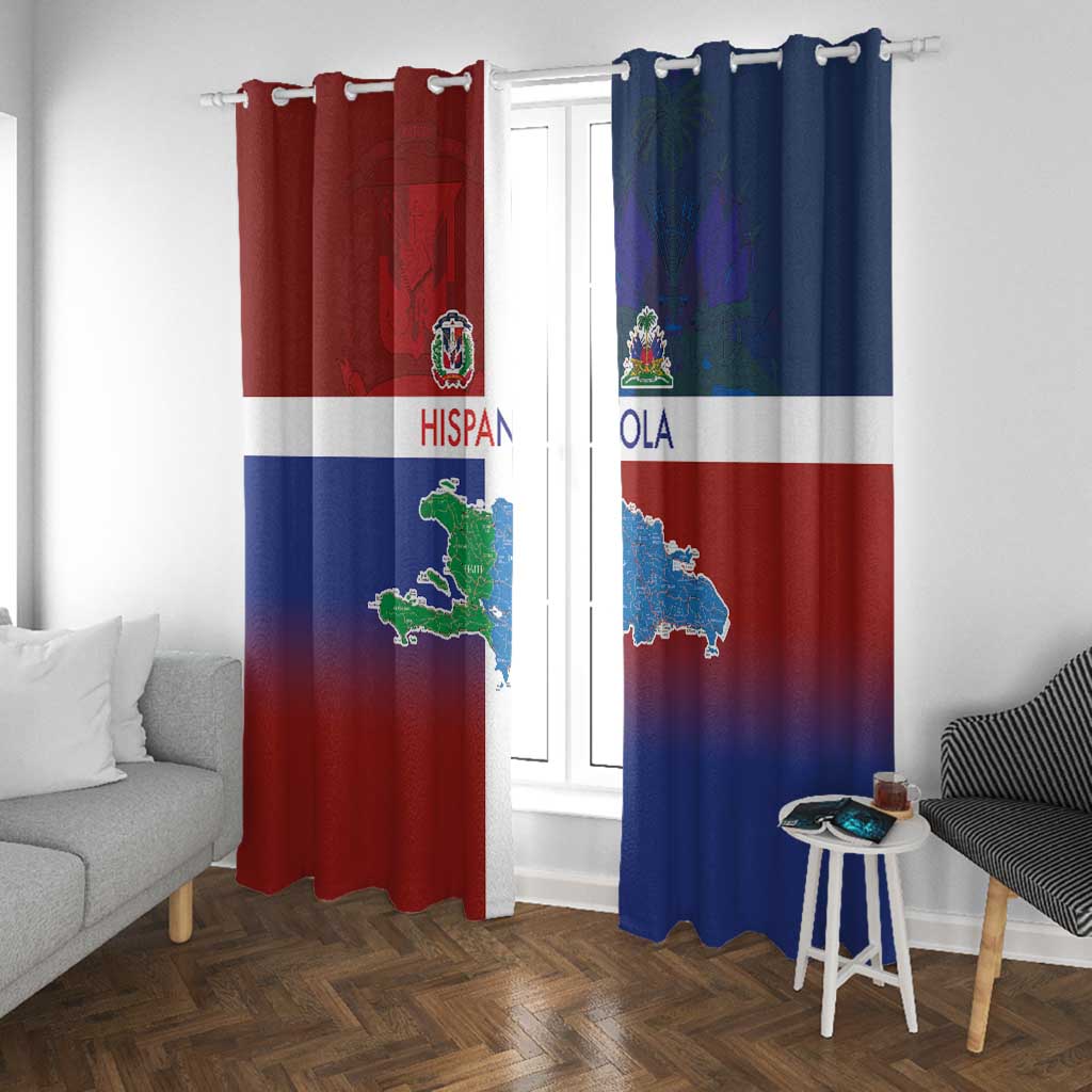 Hispaniola Window Curtain Haiti and Dominican Republic Emblems and Flag Style