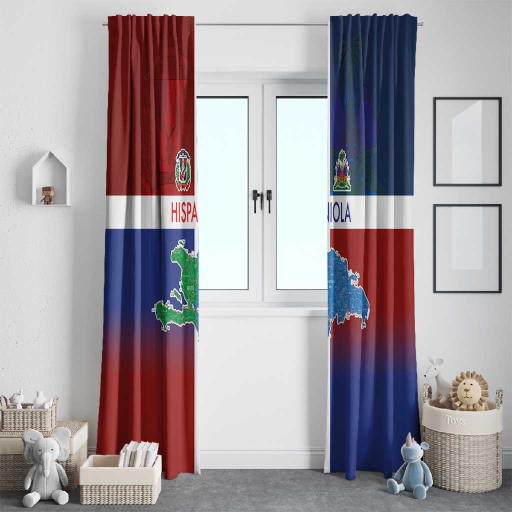 Hispaniola Window Curtain Haiti and Dominican Republic Emblems and Flag Style