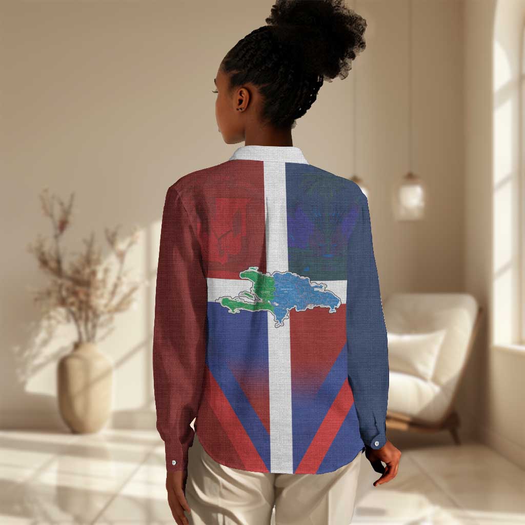 Hispaniola Women Casual Shirt Haiti and Dominican Republic Emblems and Flag Style
